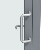Cranked pull handle externally and lever handle internally