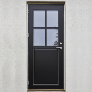Glazed entrance door with raised and fielded panels