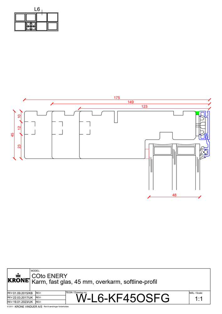 COto ENERGY karm, fast glas, 45 mm, overkarm, softline profil