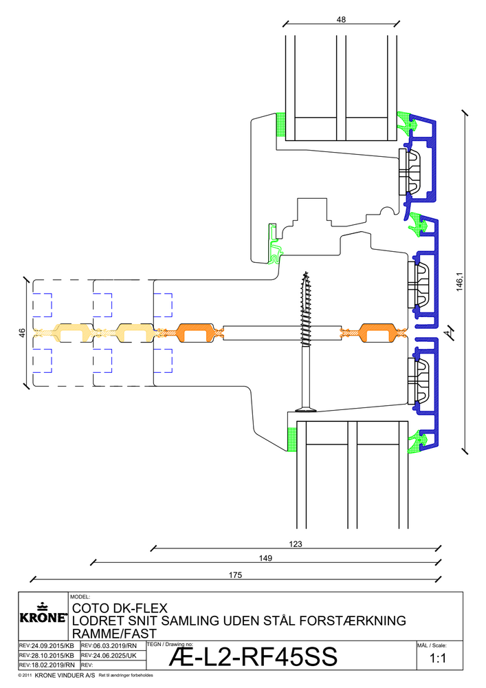 COto DK-FLEX lodret snit, samling uden stålforstærkning, ramme/fast