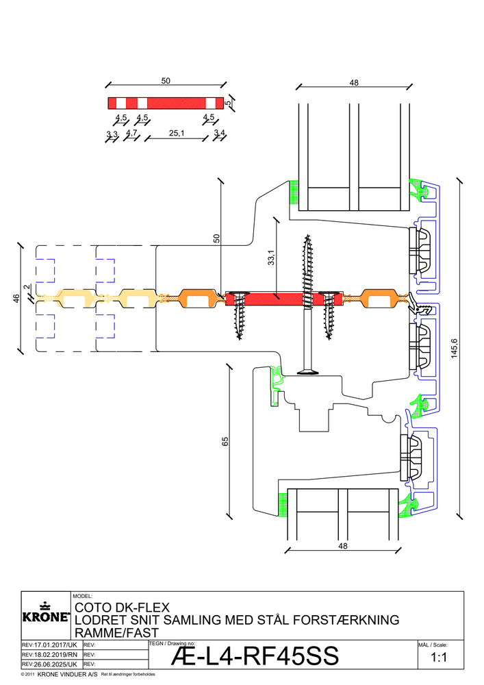 COto DK-FLEX lodret snit, samling med stålforstærkning, ramme/fast
