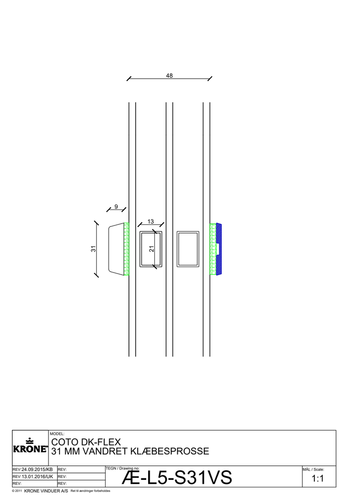 COto DK-FLEX 31 mm vandret klæbesprosse