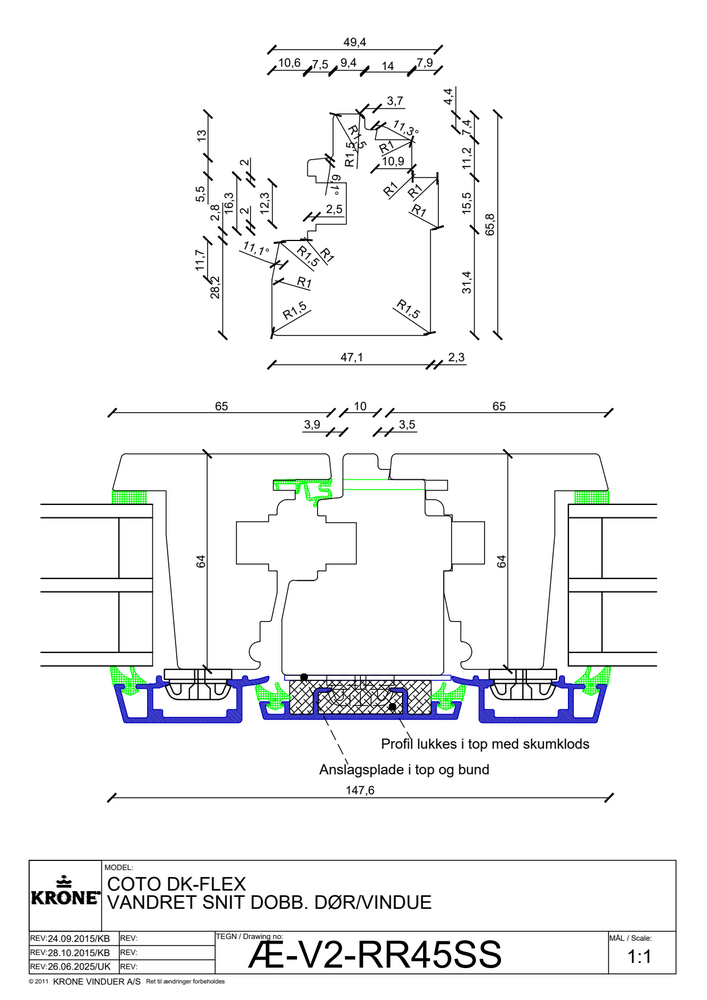 COto DK-FLEX vandret snit, dobbelt dør/vindue