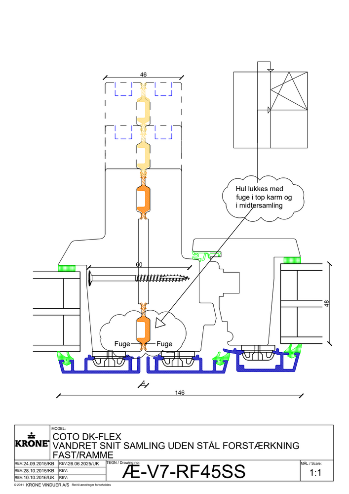 COto DK-FLEX vandret snit, samling uden stålforstærkning, fast/ramme
