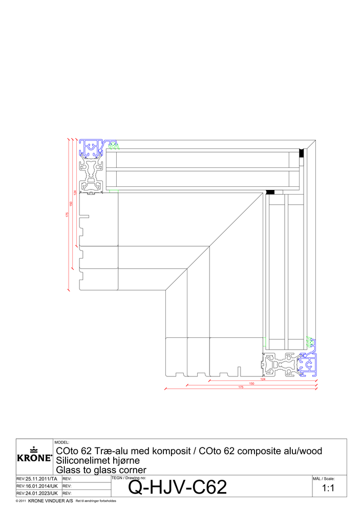 COto 62 træ/alu med komposit, silikonelimet hjørne