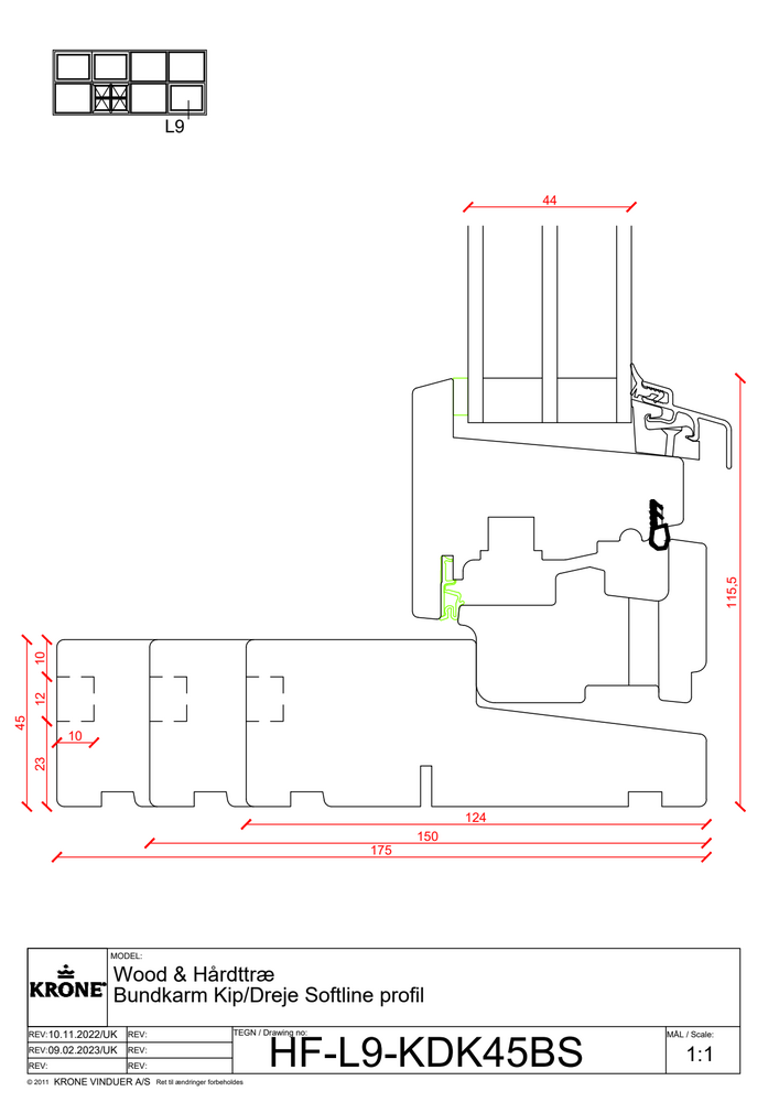 Wood & Hårdttræ – Bundkarm, kip/dreje, Softline profil