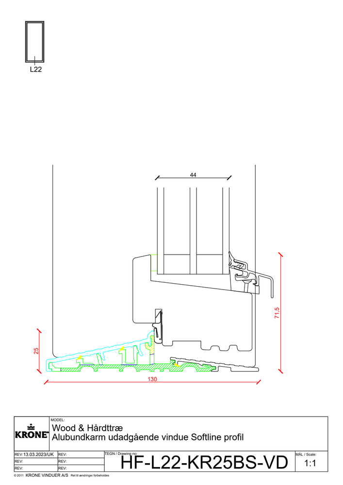 Wood & Hårdttræ – Alubundkarm, udadgående vindue, Softline profil