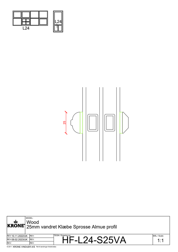 Wood – 25 mm vandret klæbesprosse, Almue profil