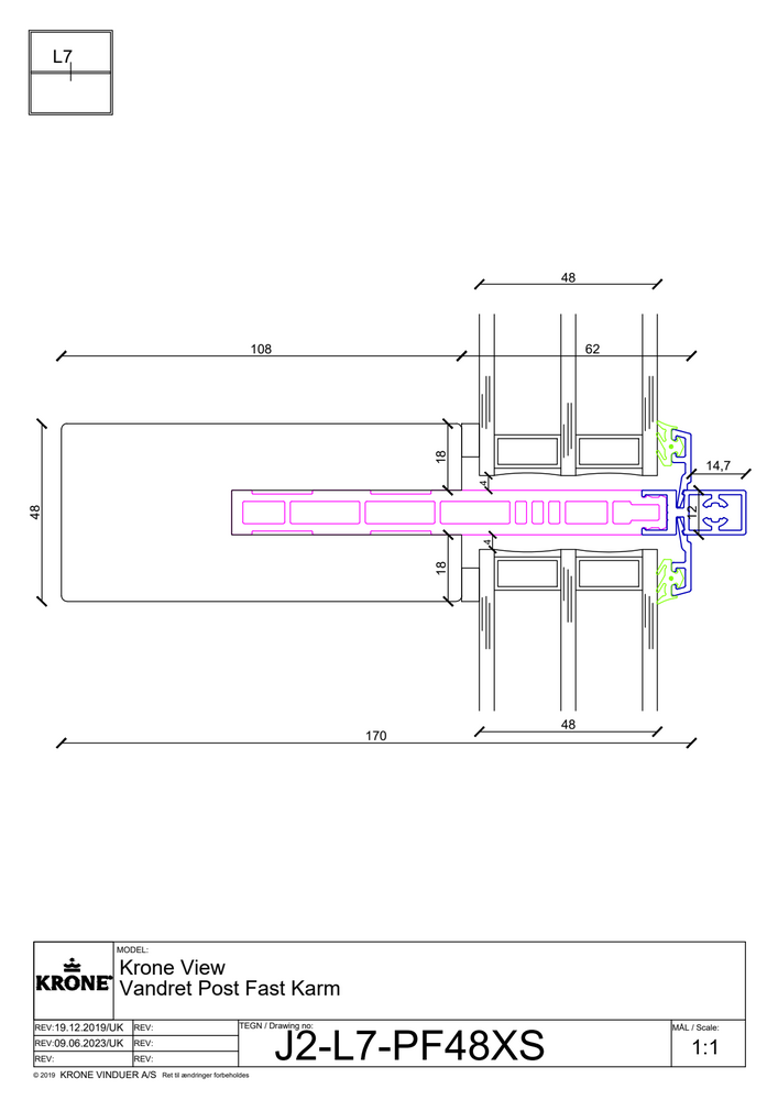 Krone View – Vandret post, fast karm