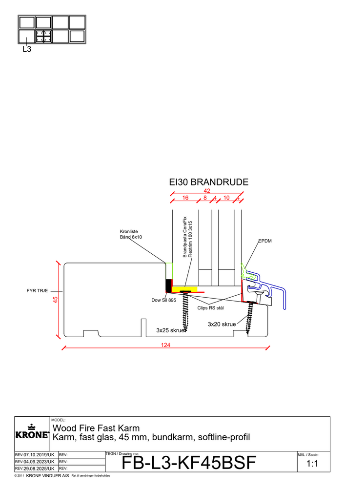 Wood Fire Fast Karm – Karm, fast glas, 45 mm, bundkarm, Softline profil
