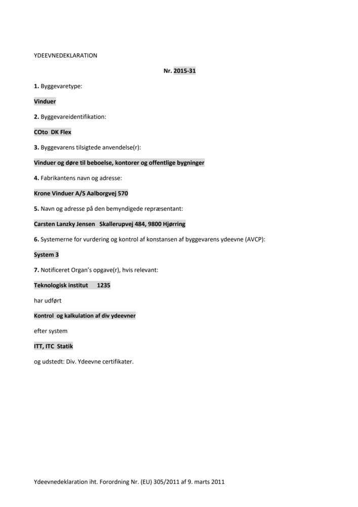 Ydeevnedeklaration (DoP) – KRONE Flex