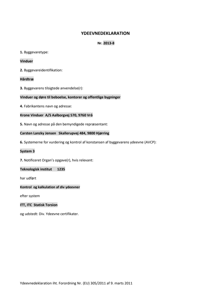 Ydeevnedeklaration (DoP) – KRONE Wood Hård