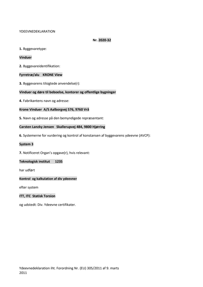 Ydeevnedeklaration (DoP) – KRONE View