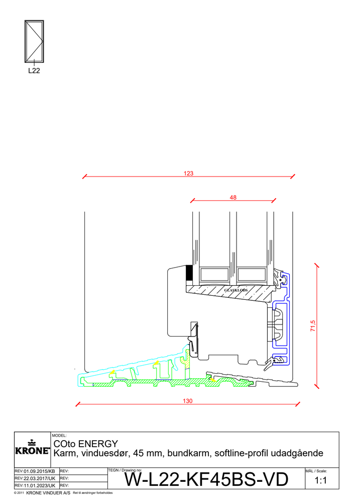 COto Energy – Karm, vinduesdør, 45 mm, bundkarm, Softline profil, udadgående