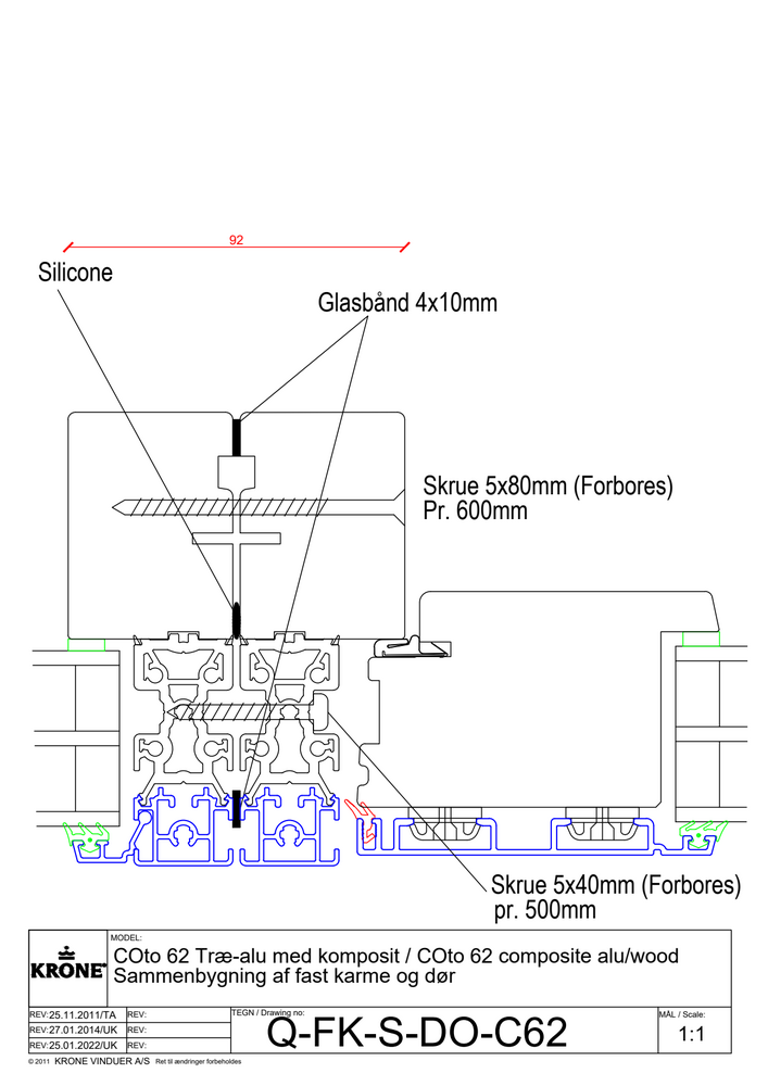 COto 62 træ/alu med komposit – Sammenbygning af faste karme og dør