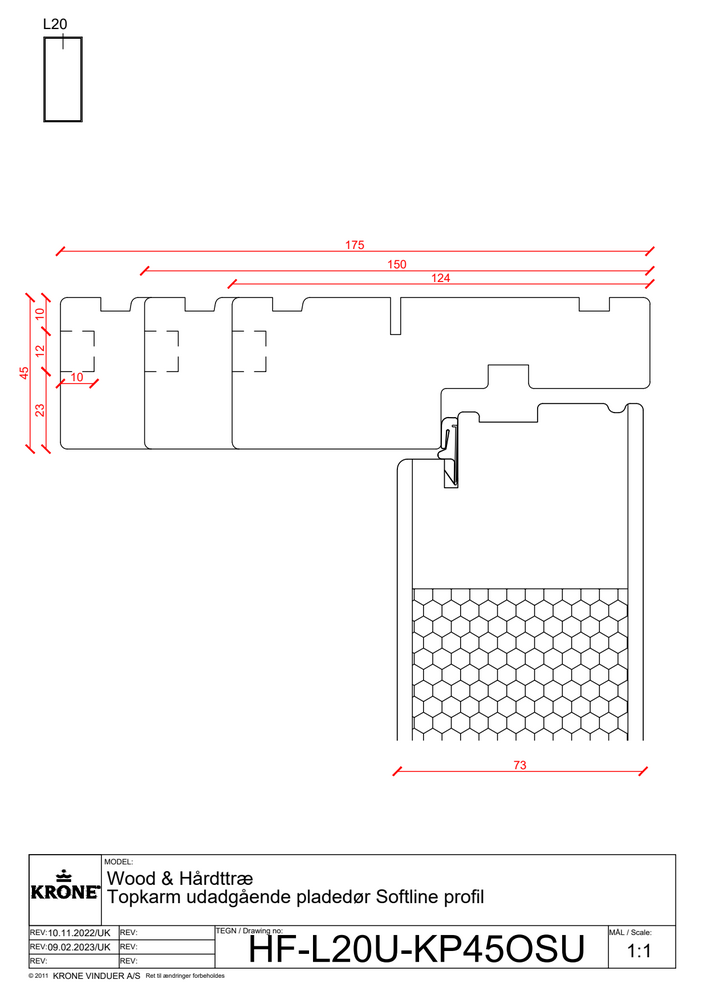 Wood & Hårdttræ – Topkarm, udadgående pladedør, Softline profil