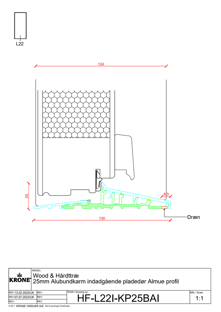 Wood & Hårdttræ – 25 mm alubundkarm, indadgående pladedør, Almue profil