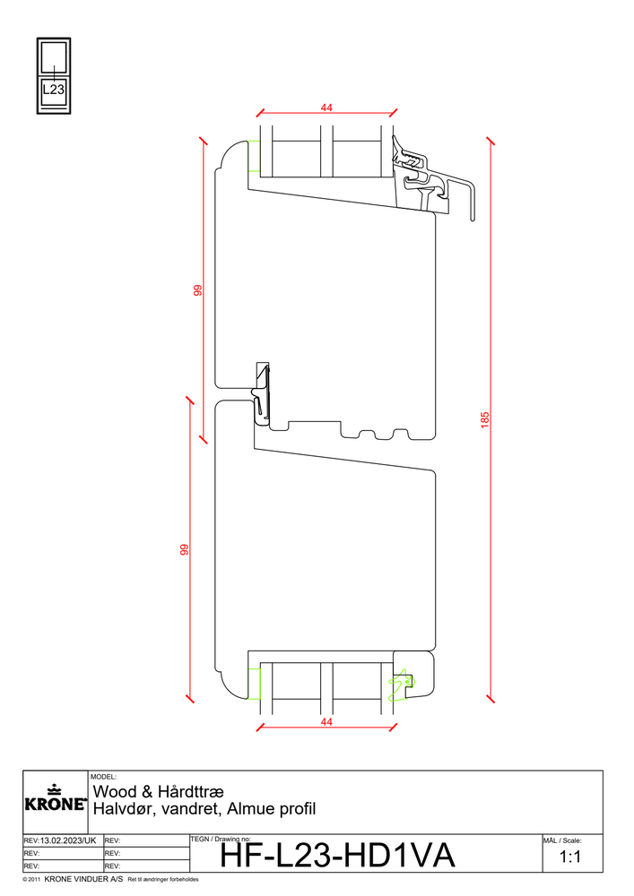 Wood & Hårdttræ – Halvdør, vandret, Almue profil