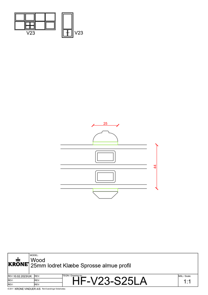 Wood – 25 mm lodret klæbesprosse, Almue profil