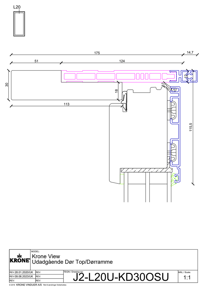 Krone View – Udadgående dør, top/dørramme