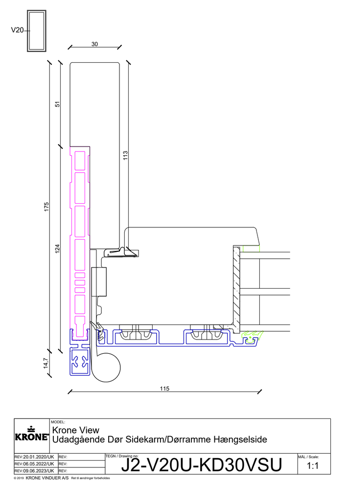 Krone View – Udadgående dør, sidekarm/dørramme, hængselsside