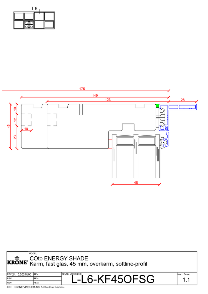 COto62 Energy Shade – Karm med fast glas, 45 mm, overkarm, softline-profil