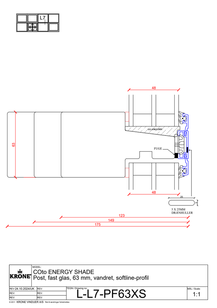 COto62 Energy Shade – Post med fast glas, 63 mm, vandret, softline-profil