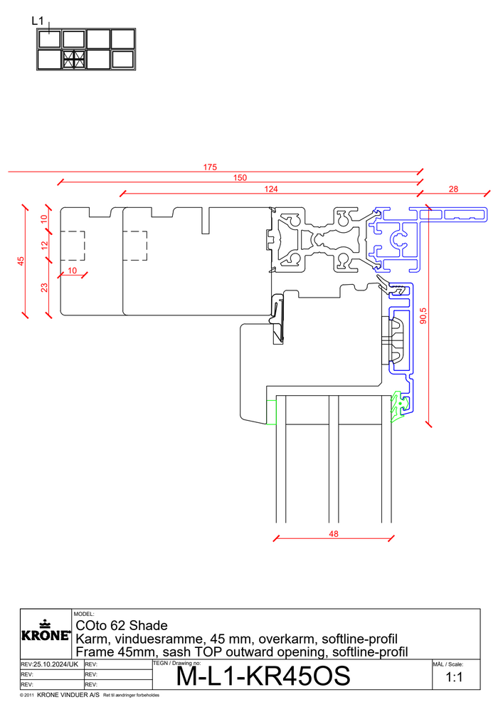 COto62 Shade – Karm, vinduesramme, 45 mm, overkarm, softline-profil