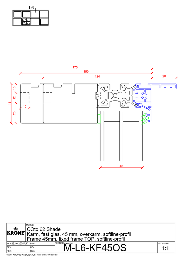 COto62 Shade – Karm, fast glas, 45 mm, overkarm, softline-profil