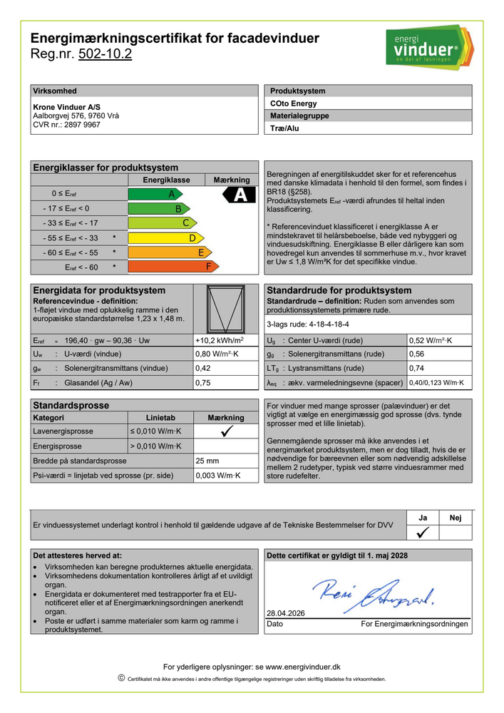 Energimærkningscertifikat for KRONE Energy 